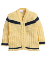 Little Angels Little Angels Sweater Set Baby Wool Full Sleeves V-Neck Textured Striped Yellow & Navy 3-Piece Set Sweater Sets Tiny Explorer Cozy Knit Outfit